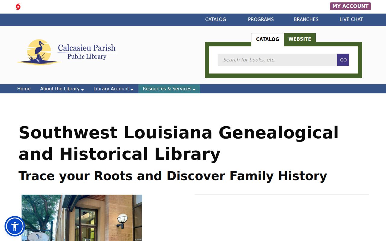 Calcasieu Parish Public Library genealogy collection overview