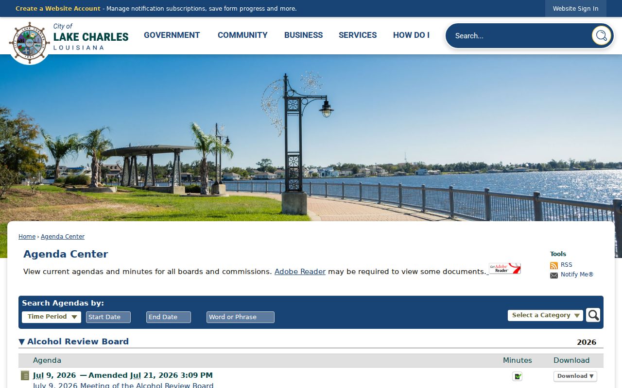 Lake Charles Agenda Center used for neighborhood and block research