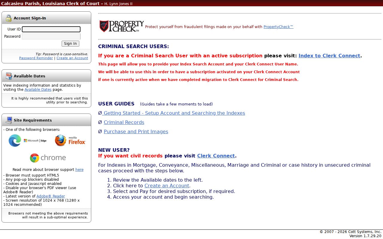 Calcasieu Parish Clerk eSearch portal for a resident lookup