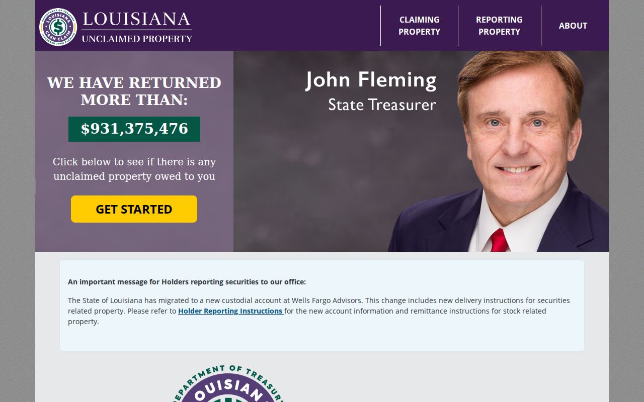Louisiana unclaimed property search fields for names and places