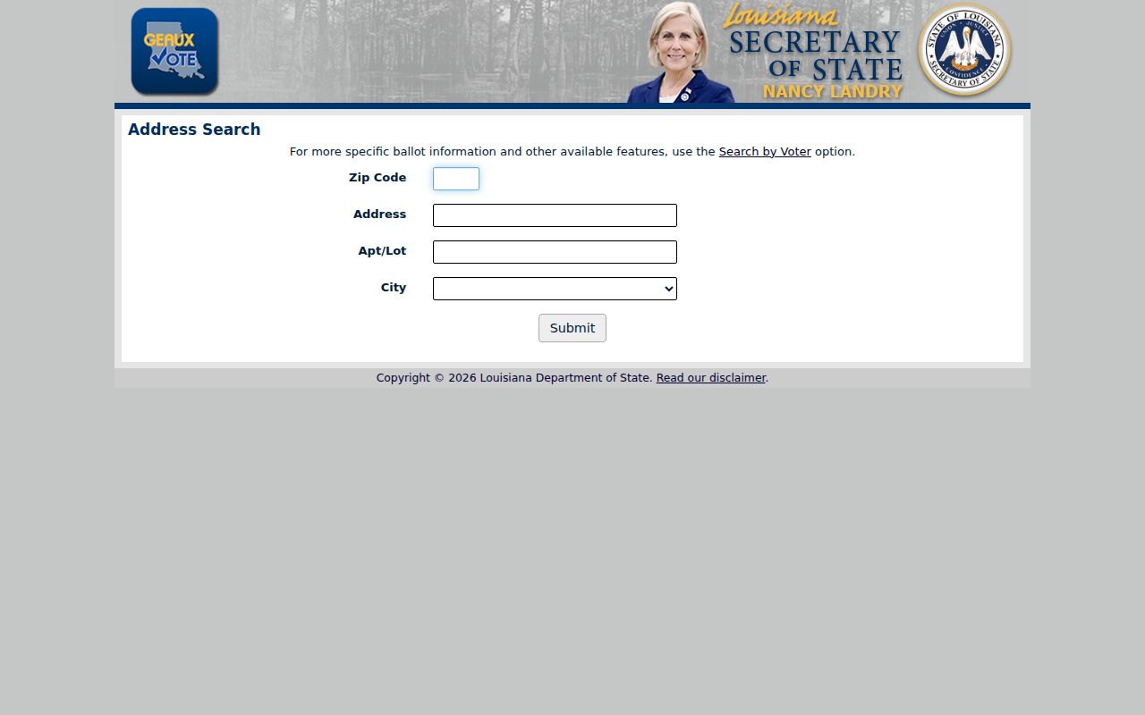 Louisiana voter portal address search used for a Calcasieu Parish street